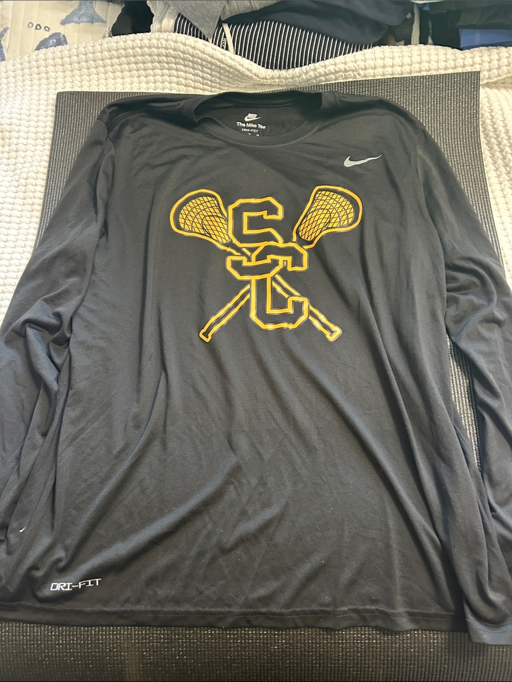 Nike Black Long Sleeve Dri-FIT Shirt with Yellow Lacrosse Graphic